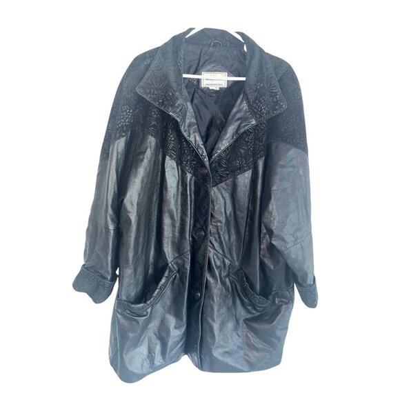 VTG Fitzwright Womens Leather & Suede Coat Plus 2X Black Patterned Suede Floral - Picture 1 of 7